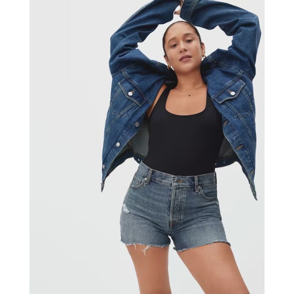 Everlane The Relaxed 90s Denim Jean Shorts Distressed High Rise Blue Women's 27